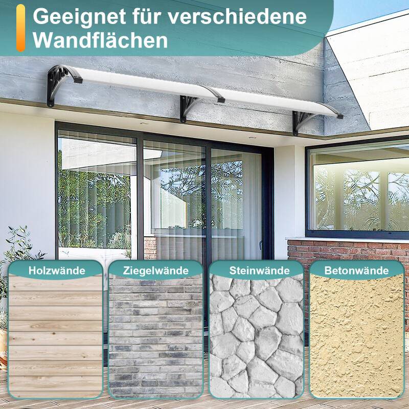 Vordach Haustürüberdachung Haustürdach Haustür Pultvordach Tür Überdachung Aluminium Transparent (100x120cm)