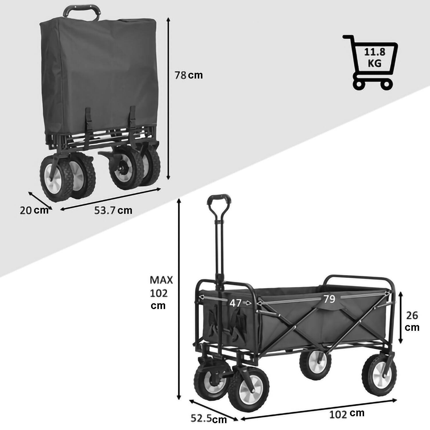Bollerwagen Faltbar Handwagen Klappbar Gerätewagen Gartenwagen Transportwagen Strandwagen mit Teleskopgriff Schwarz