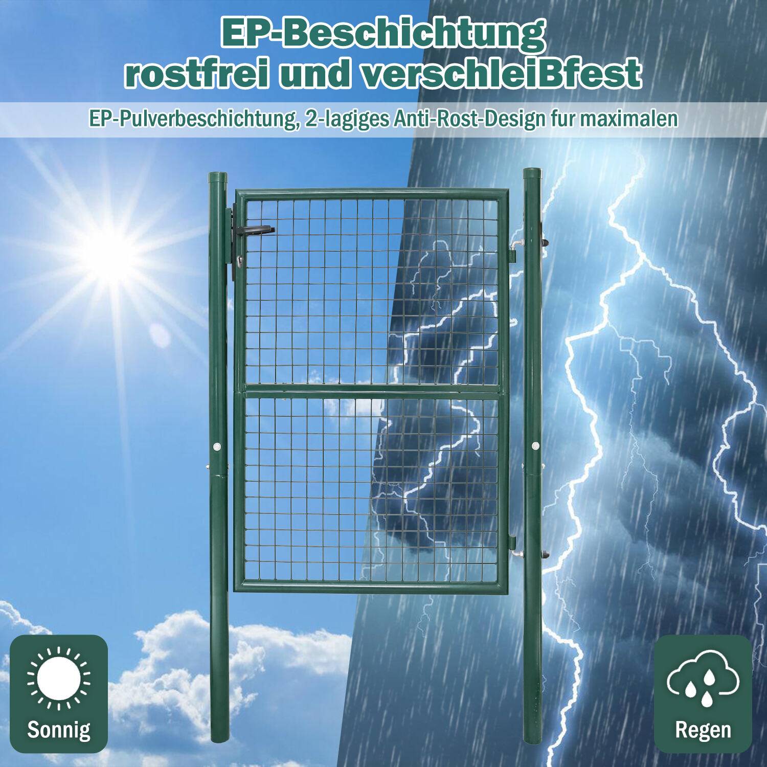 Gartentor Gartentür Zauntür Zauntor Gartenpforte Pforte Gartenzaun Tor verzinkter Stahl Hoftür Garten 150x100CM Grün