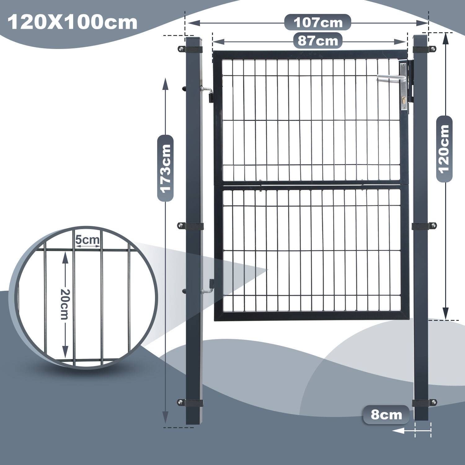 Gartentor Gartentür Zauntür Zauntor Gartenpforte Pforte Gartenzaun Tor verzinkter Stahl Hoftür Garten 120x100CM Anthrazit