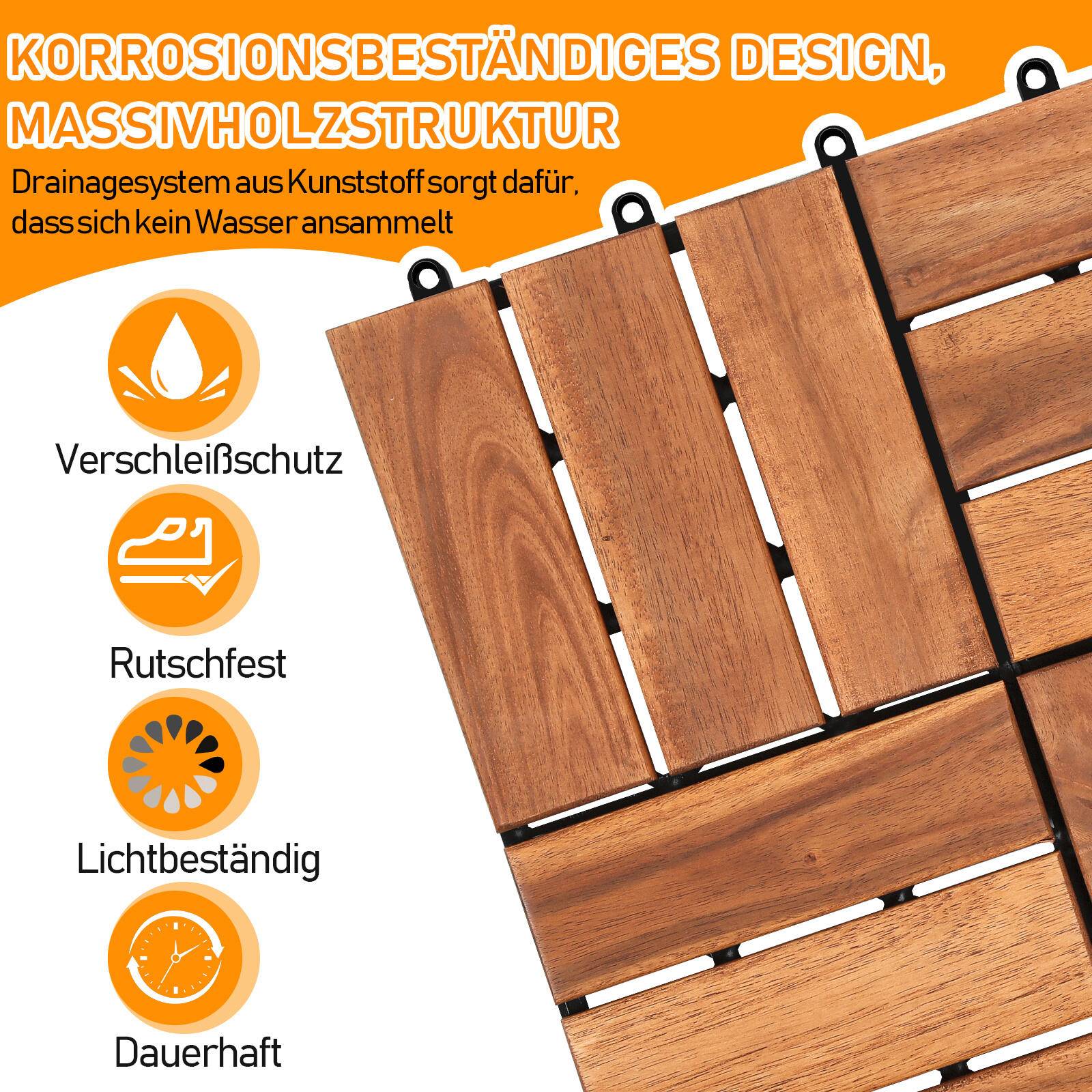 Holzfliesen 33x 3m² Akazienholz Terrassenfliesen Klickfliesen 30x30cm Garten Balkon Mosaik