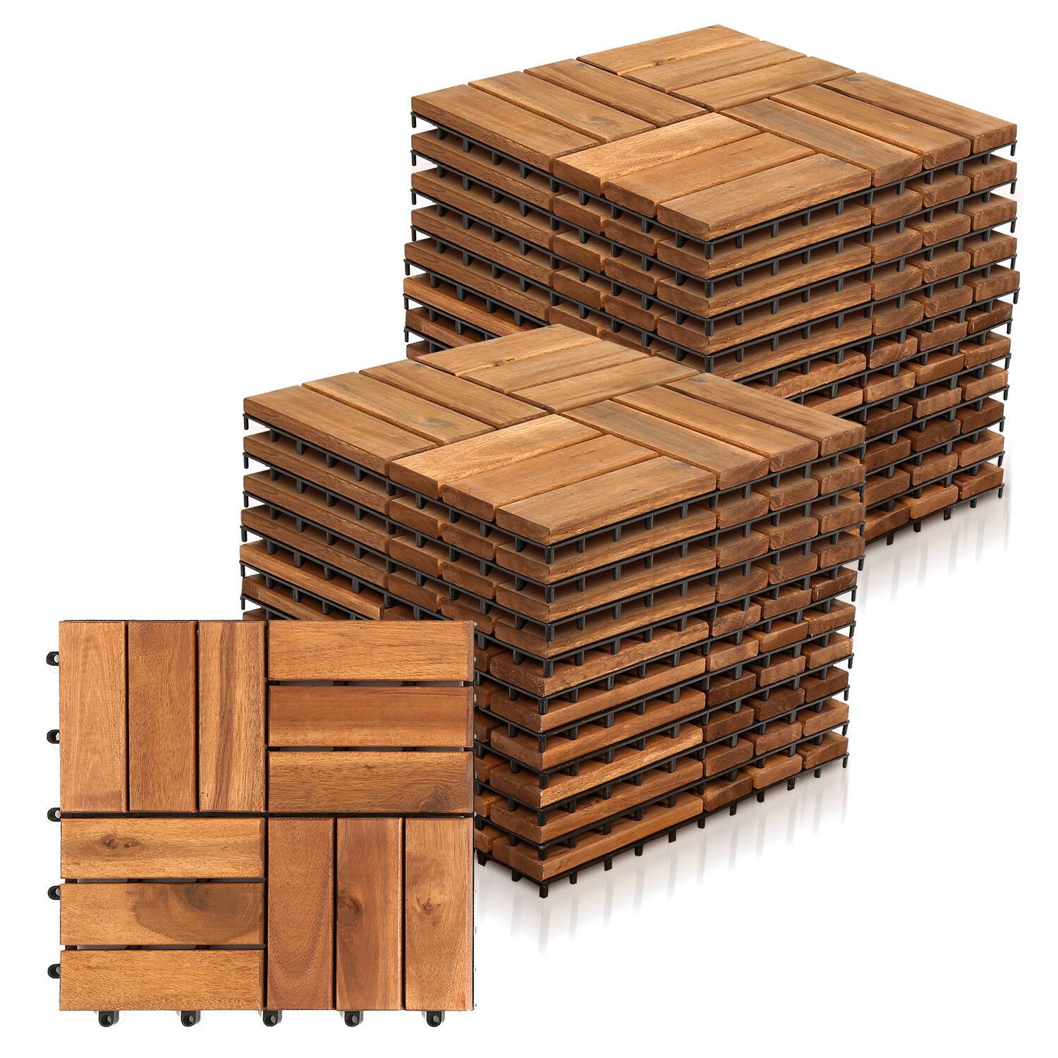 Holzfliesen 22x 2m² Akazienholz Terrassenfliesen Klickfliesen 30x30cm Garten Balkon Mosaik