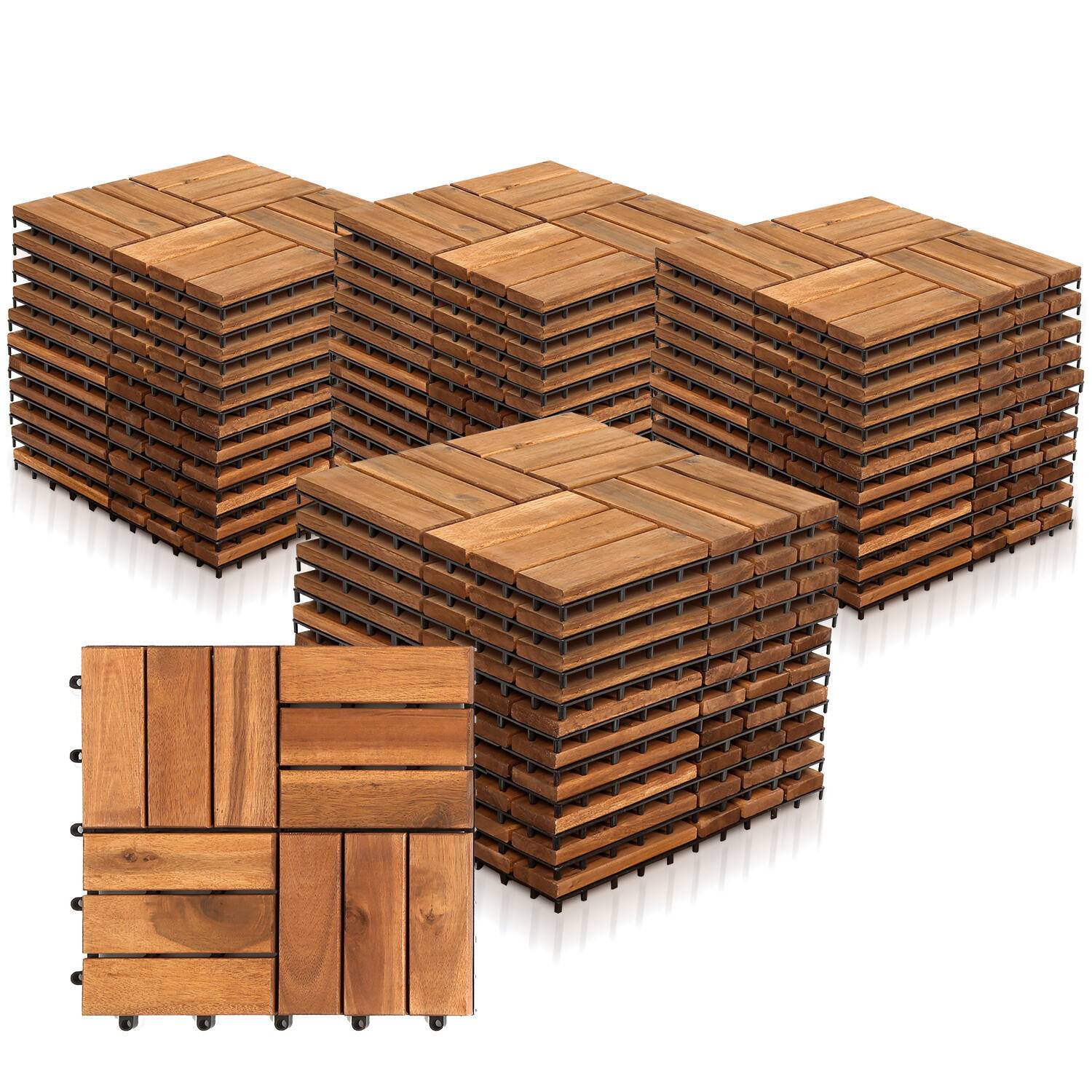Holzfliesen 44x 4m² Akazienholz Terrassenfliesen Klickfliesen 30x30cm Garten Balkon Mosaik