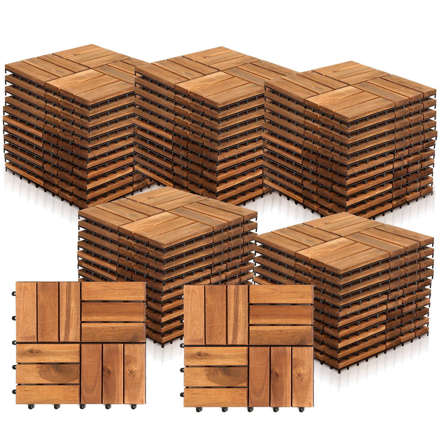 Holzfliesen 55x 5m² Akazienholz Terrassenfliesen Klickfliesen 30x30cm Garten Balkon Mosaik