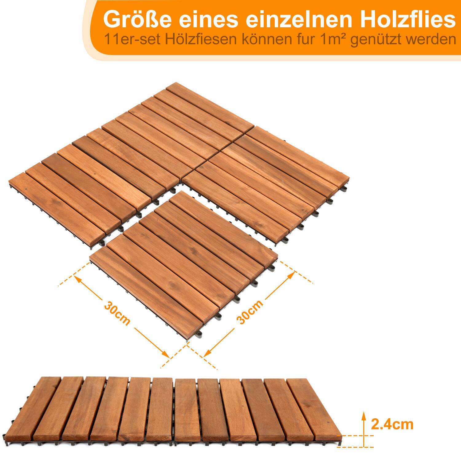 44er Set Holzfliesen Akazie 4m² Terrassenfliesen Klickfliesen Mosaik Klassik 30x30cm