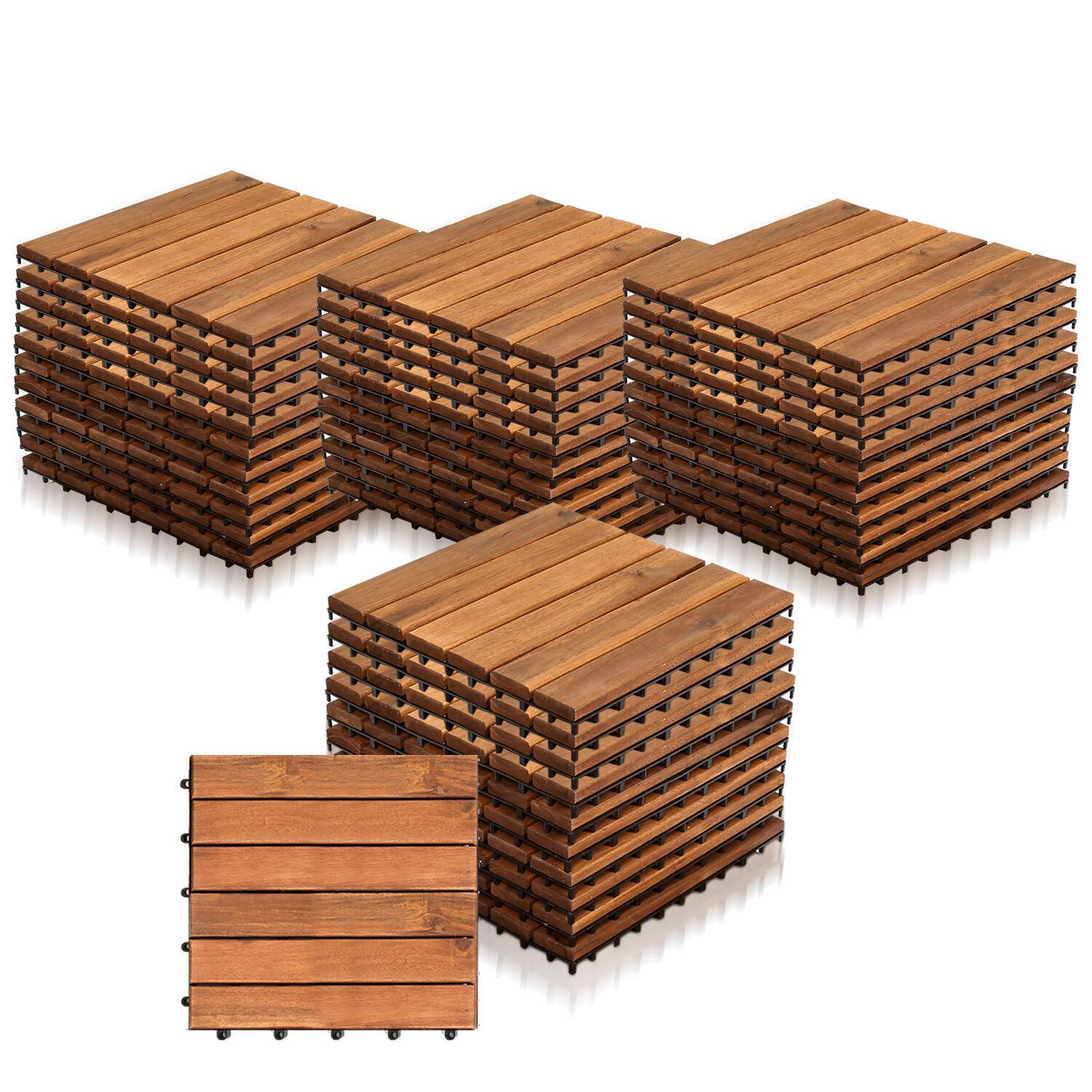 44er Set Holzfliesen Akazie 4m² Terrassenfliesen Klickfliesen Mosaik Klassik 30x30cm