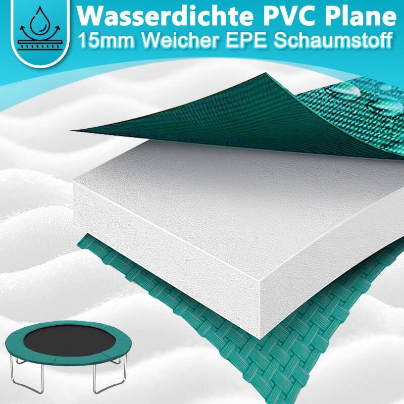 Trampolin Randabdeckung Ø 305cm 30cm breit 100% UV-beständig Reißfest Wetterbeständig Universell Federabdeckung Randschutz, Größe:305cm,Grün