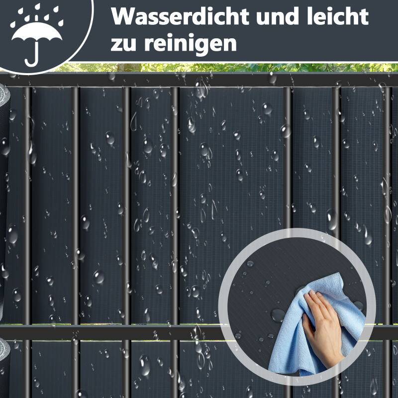 Sichtschutzstreifen Zaun Folie Blickdicht Dick PVC Doppelseitiger Reflexionsarm Sonnenschutz Sichtschutzfolie 2 Rollen á 50m x 19cm Anthrazit