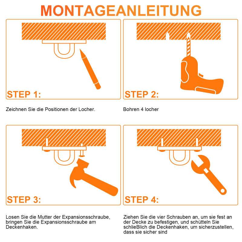 2x Deckenhaken Hängesessel Premium Edelstahl Schwerlast Schaukelhaken Boxsack Halterung Deckenhaken Set für Betondecke, Holz, Schaukel, Hängematte
