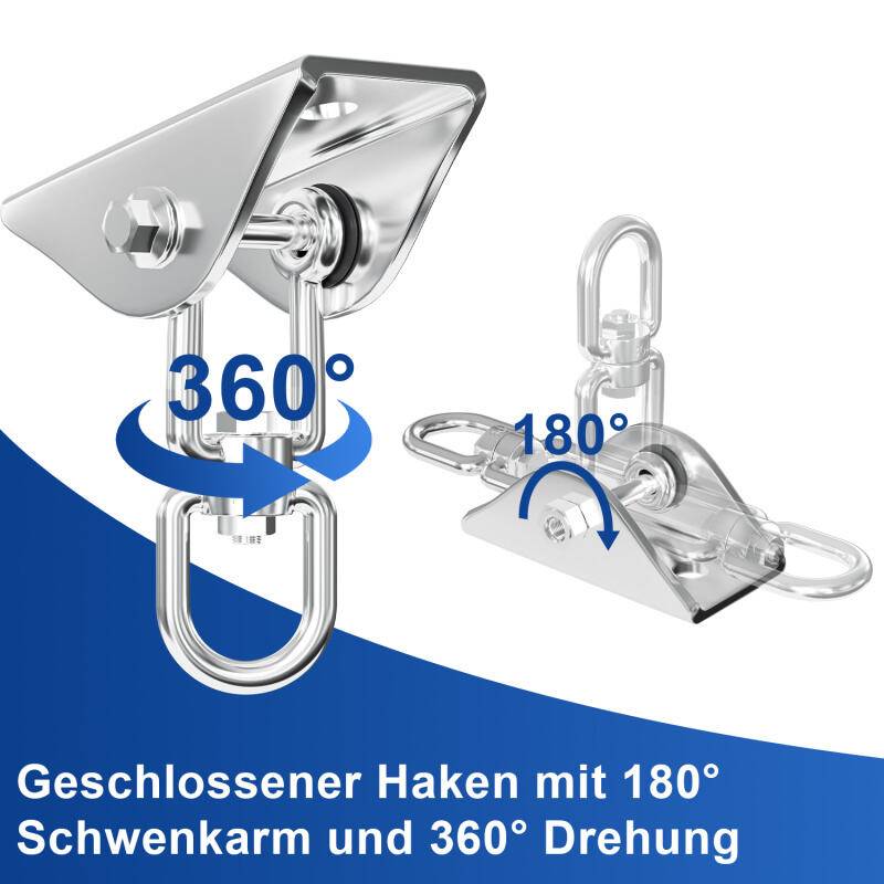 Deckenhaken 360° Hängesessel, Premium Verdicken Edelstahl schwerlasthaken, deckenhaken schwerlast 400kg Traglast, Perfekt als boxsack Halterung, hä