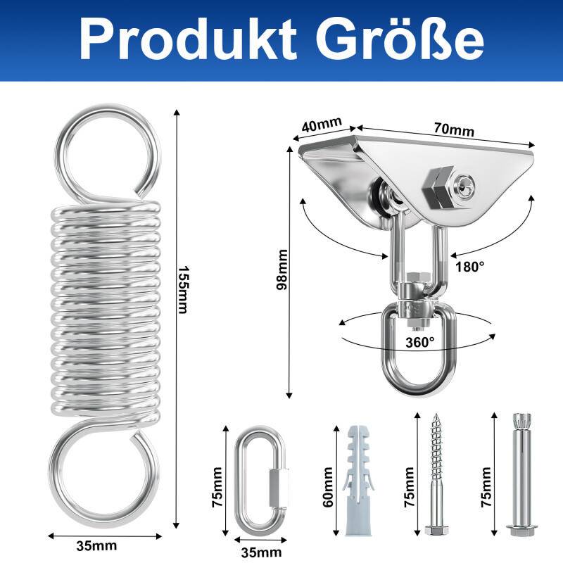 Deckenhaken 360° Hängesessel, Premium Verdicken Edelstahl schwerlasthaken, deckenhaken schwerlast 400kg Traglast, Perfekt als boxsack Halterung, hä