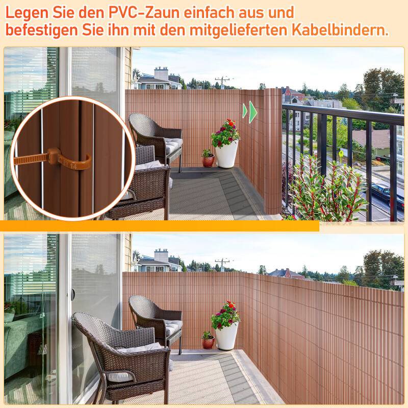 PVC Sichtschutzzaun Sichtschutzmatte Gartenzaun Sichtschutz Windschutz für Balkon &TerrasseBraun 160x300cm