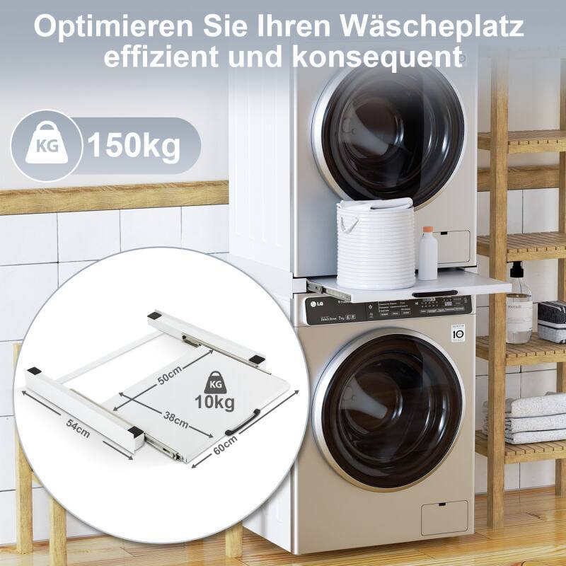Zwischenbaurahmen mit Ausziehbarer Ablage für WaschTrockenSäulen Weiß