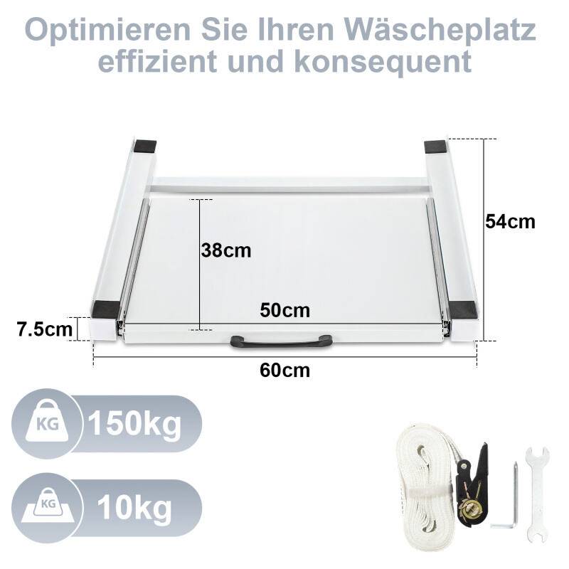 Zwischenbaurahmen Verbindungsrahmen für Waschmaschine Ausziehbare Ablage Weiß 60x54 cm