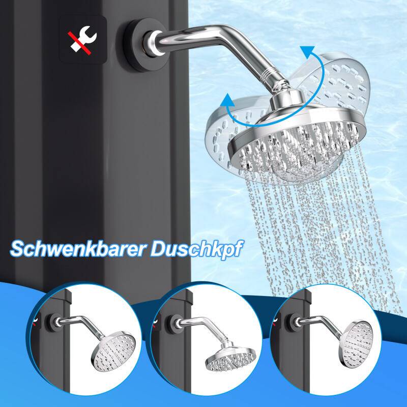Solardusche Maximaler Druck 3,5 bar schwenkbarer Duschkopf Pooldusche für den Garten bis 60°C Einstellbare Temperatur 35L Mit Schutzhülle schwarz