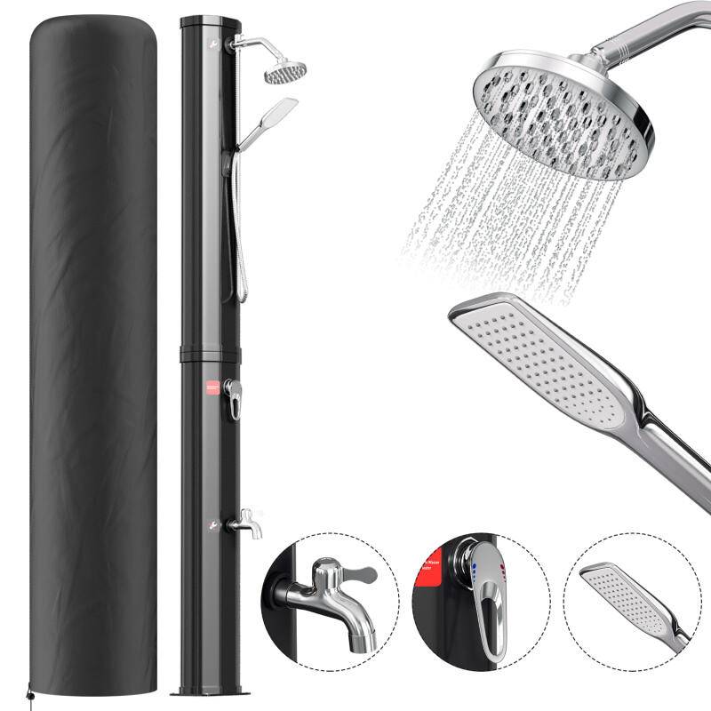 Solardusche bis 60°C Einstellbare Temperatur Für den Außenbereich Maximaler Druck 3,5 bar inkl. Montagematerial schwenkbarer Duschkopf 40L Mit Hand