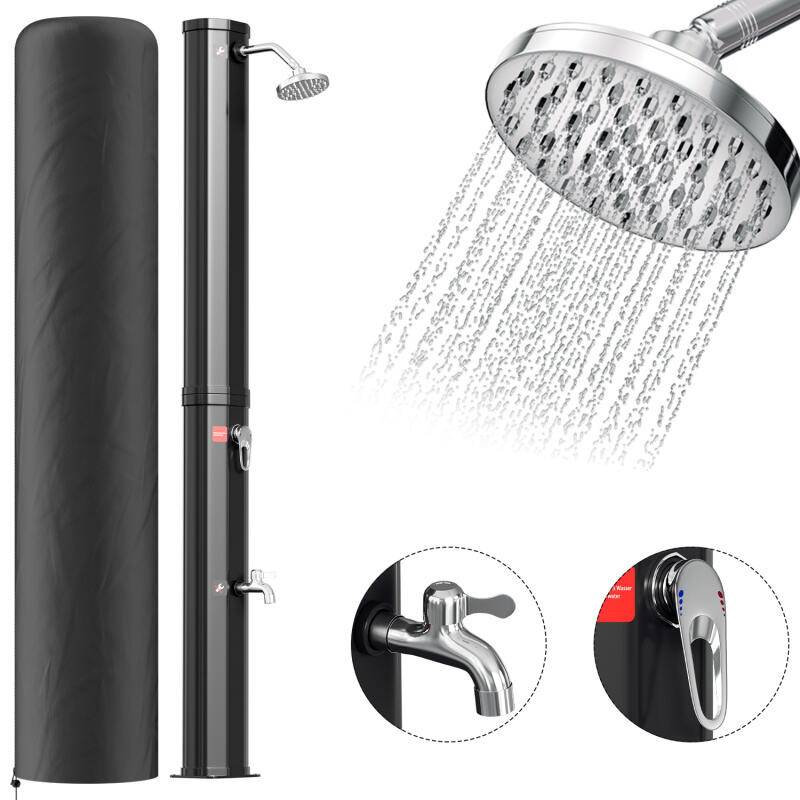 Solardusche runder Duschkopf Outdoor Dusche bis 60°C Einstellbare Temperatur inkl. Montagematerial Pooldusche für den Garten 40L Mit Handbrause Mit