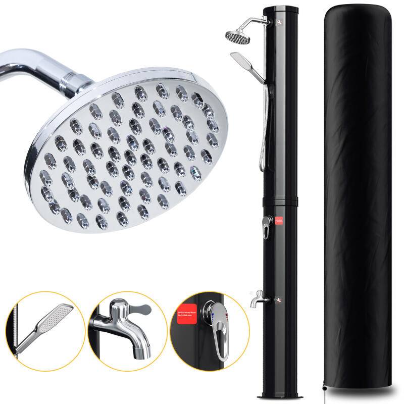 Solardusche Maximaler Druck 3,5 bar schwenkbarer Duschkopf Pooldusche für den Garten bis 60°C Einstellbare Temperatur 40L Mit Handbrause Mit Schutzh