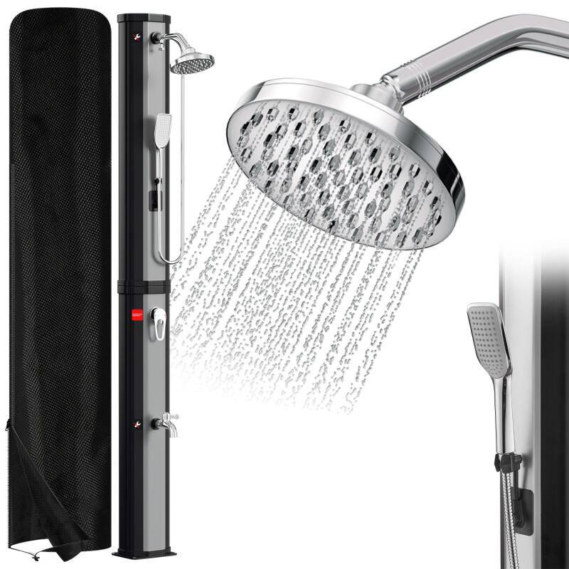 Solardusche 60L(mit Schutzabdeckung、mitHandbrause、Silber) Pooldusche Sommerdusche Gartendusche Außendusche