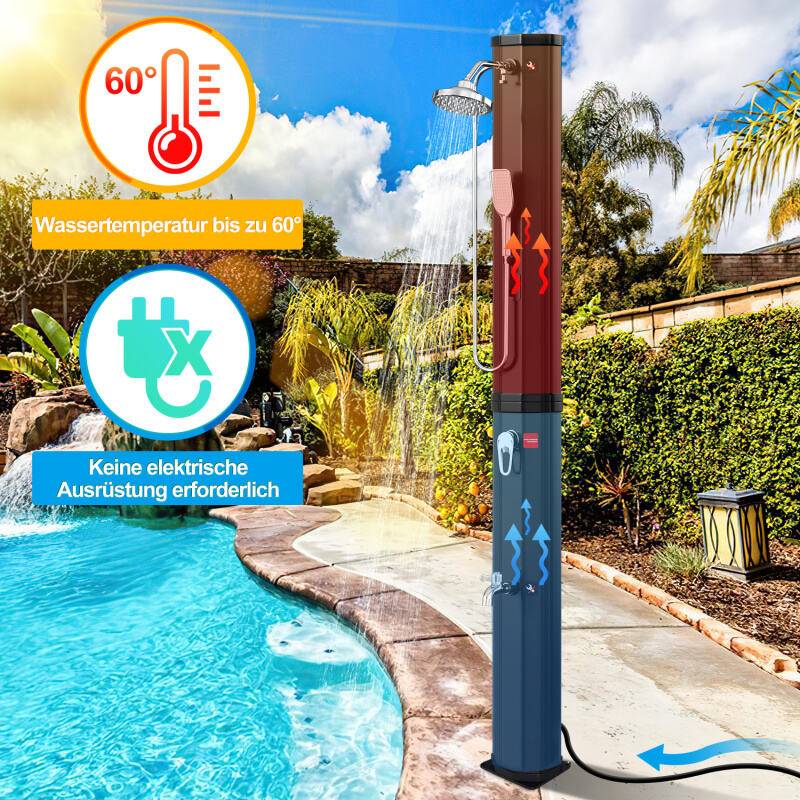 Solardusche Außendusche Pooldusche Gartendusche Bodendusche Dusche Rohr 60L (mit Schutzabdeckung、mit Handbrause、Schwarz)