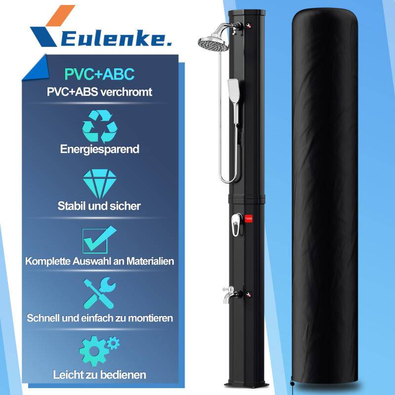 Solardusche Gartendusche Camping Wasserhahn Pooldusche Shower Wassertank 60L (mit Schutzabdeckung、mit Handbrause、Schwarz)