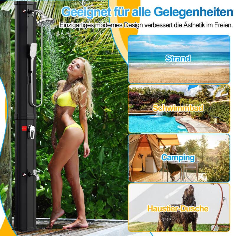 Solardusche Heizung Fusspumpe Gartenduschen Pool Pooldusche Gartendusche 40L (mit Schutzabdeckung、mit Handbrause、mit Bodenelement)