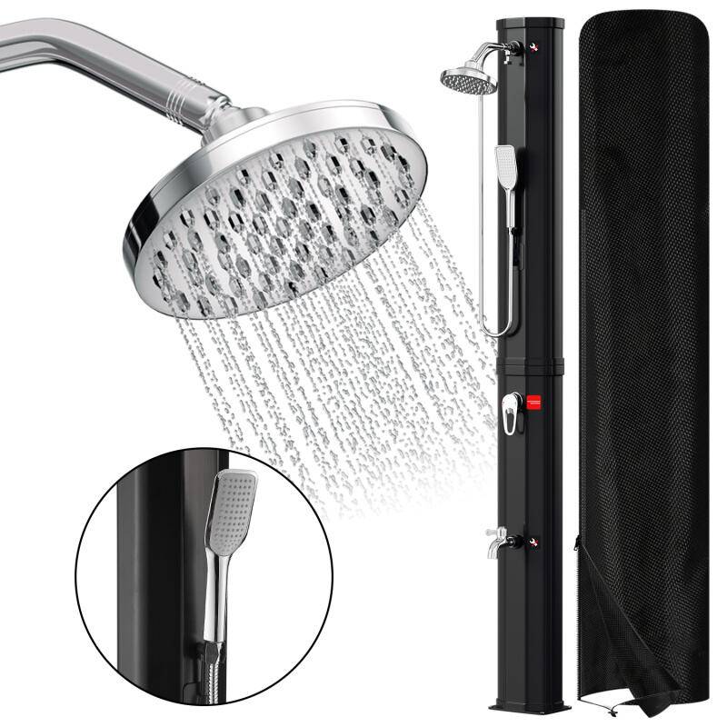 Solardusche Garten Solar Pooldusche Gartendusche Solardusche Wassertank 60L (mit Schutzabdeckung、mit Handbrause、Schwarz)