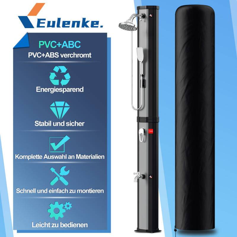 Solardusche Gartendusche Wasserhahn Camping Pooldusche Solar Außendusche 60L (mit Schutzabdeckung、mit Handbrause、Silber)