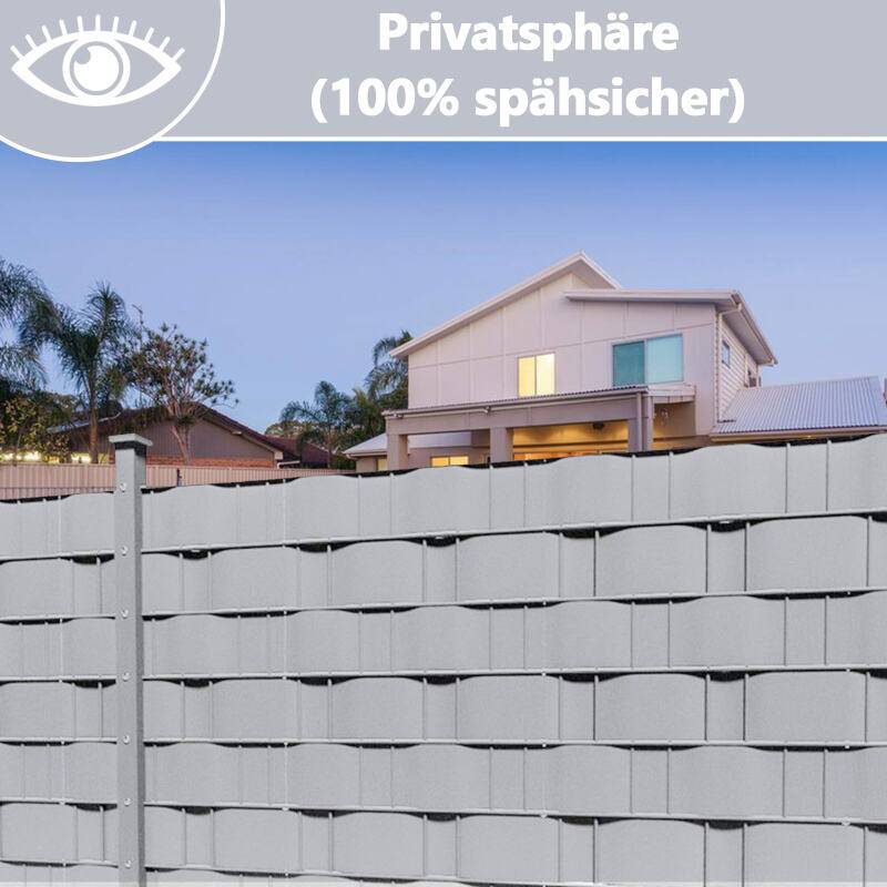 Sichtschutzstreifen Zaun Folie Blickdicht Dick PVC Doppelseitiger Reflexionsarm Sonnenschutz Sichtschutzfolie 8 Rollen á 70m x 19cm Grau