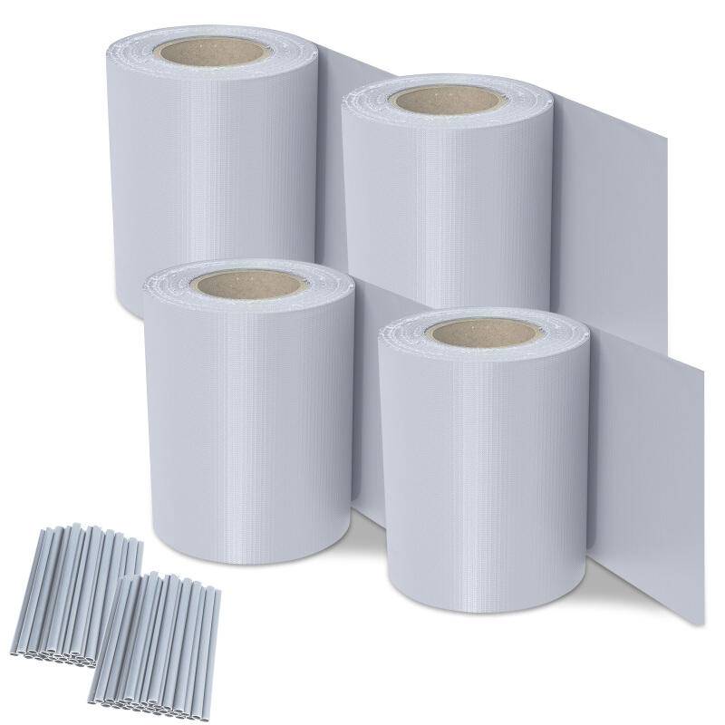 Sichtschutzstreifen Verschiedene Doppelstabmatten PVC Zaun Folie Gartenzaun Reflexionsarm mit Clips 4 Rollen á 70m x 19cm Grau