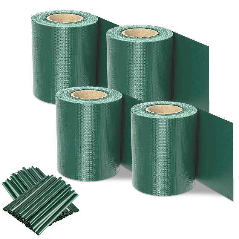 Sichtschutzstreifen Verschiedene Doppelstabmatten PVC Zaun Folie Gartenzaun Reflexionsarm mit Clips 8 Rollen á 35m x 19cm Grün