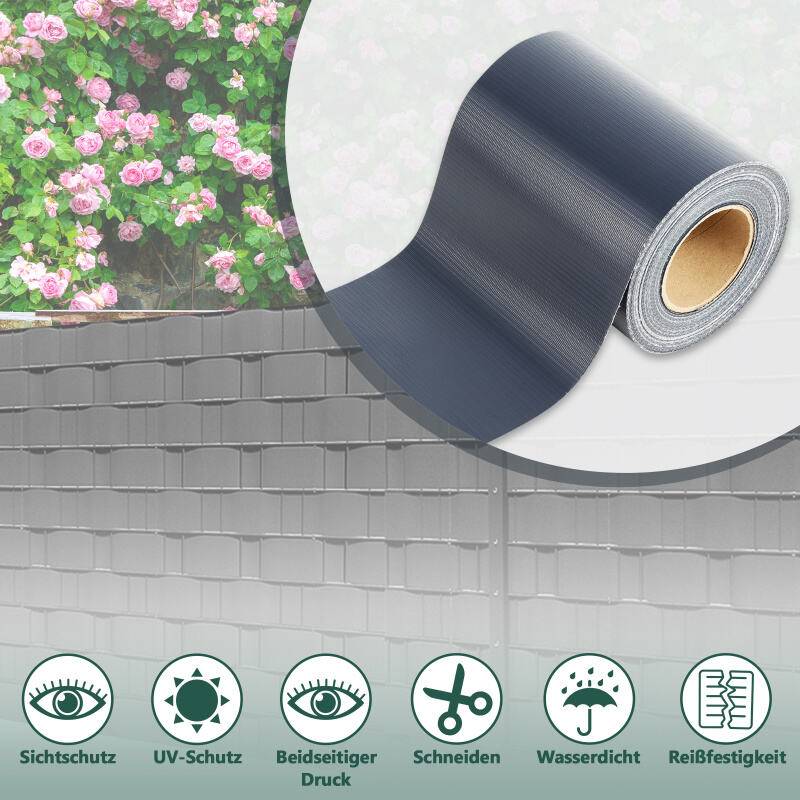 Sichtschutzstreifen Zaun Folie Blickdicht Dick PVC Doppelseitiger Reflexionsarm Sonnenschutz Sichtschutzfolie 2 Rollen á 70m x 19cm Anthrazit
