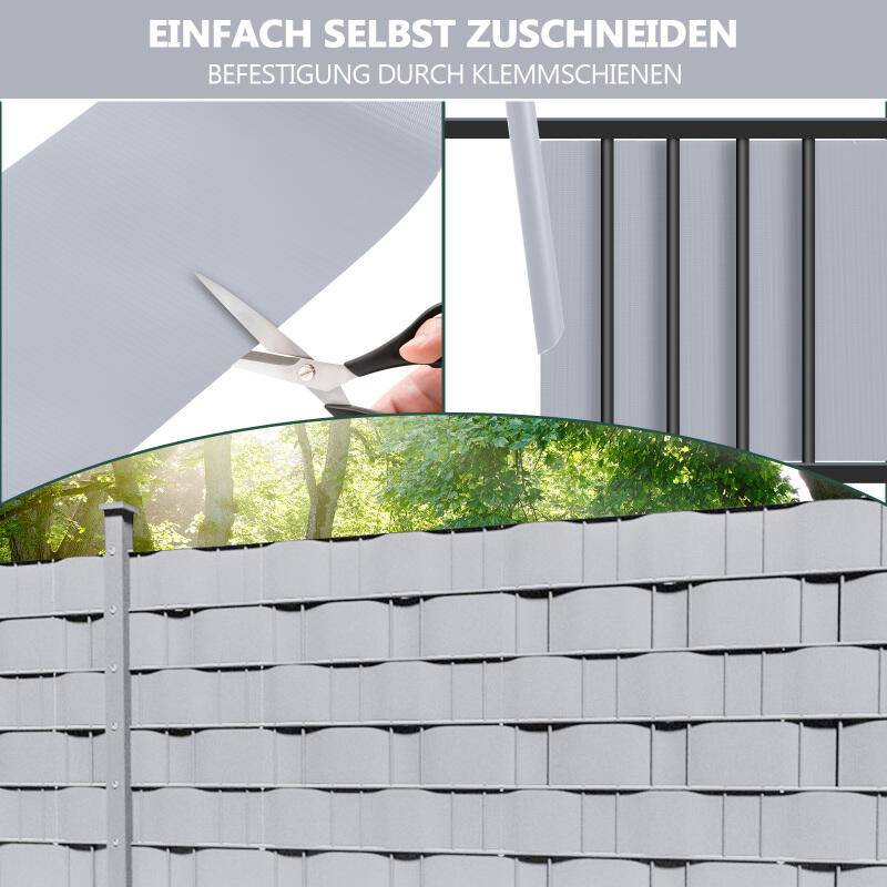 Sichtschutzstreifen Verschiedene Doppelstabmatten PVC Zaun Folie Gartenzaun Reflexionsarm mit Clips 2 Rollen á 70m x 19cm Grau