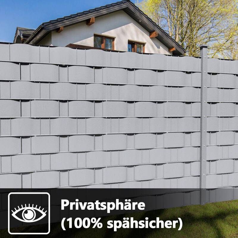 Sichtschutzstreifen Verschiedene Doppelstabmatten PVC Zaun Folie Gartenzaun Reflexionsarm mit Clips 4 Rollen á 70m x 19cm Grau