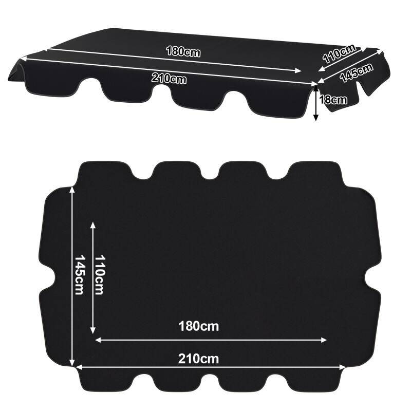 Sonnendach ersatzdach Garten Baldachin Hollywoodschaukel Sonnenschirm Ersatzbezug UV-Schutz Plane Anthrazit 210x145cm