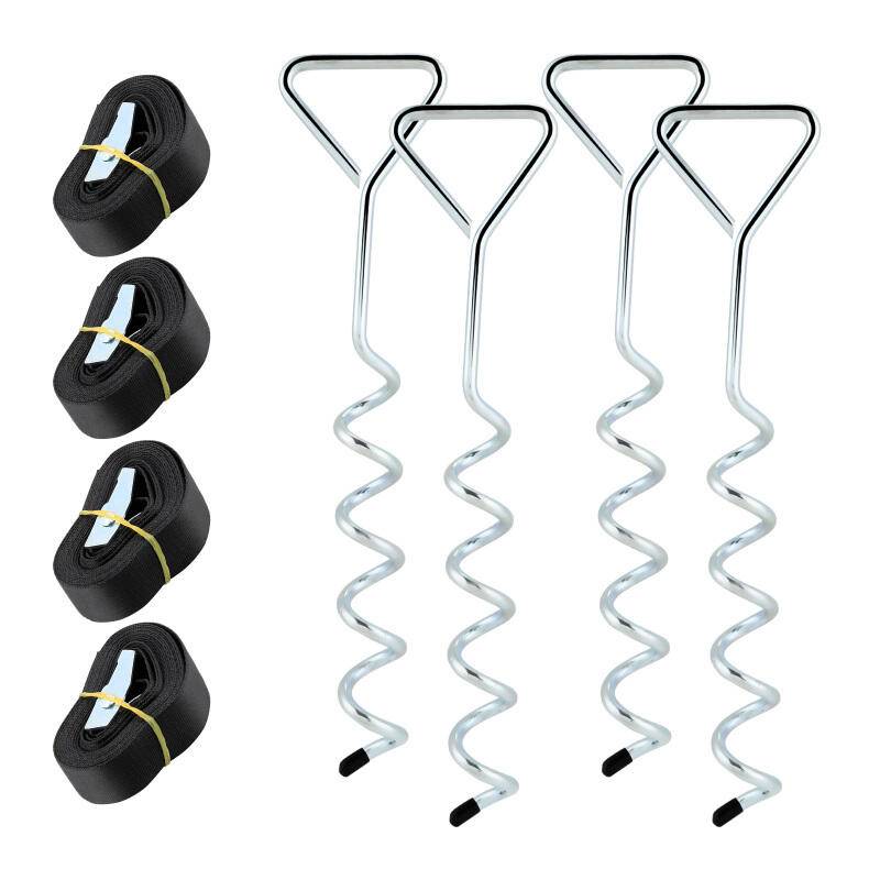 Bodenanker für Trampolin, 4 Stück, Sturm-Anker zum Eindrehen mit verstellbarem Gurt, Erdanker/Erdnagel verzinkt, für Schaukel, Gartenhaus etc., Kip