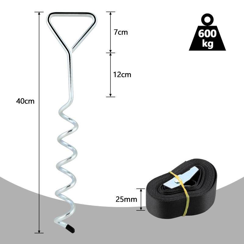 Bodenanker für Trampolin, 8 Stück, Sturm-Anker zum Eindrehen mit verstellbarem Gurt, Erdanker/Erdnagel verzinkt, für Schaukel, Gartenhaus etc., Kip