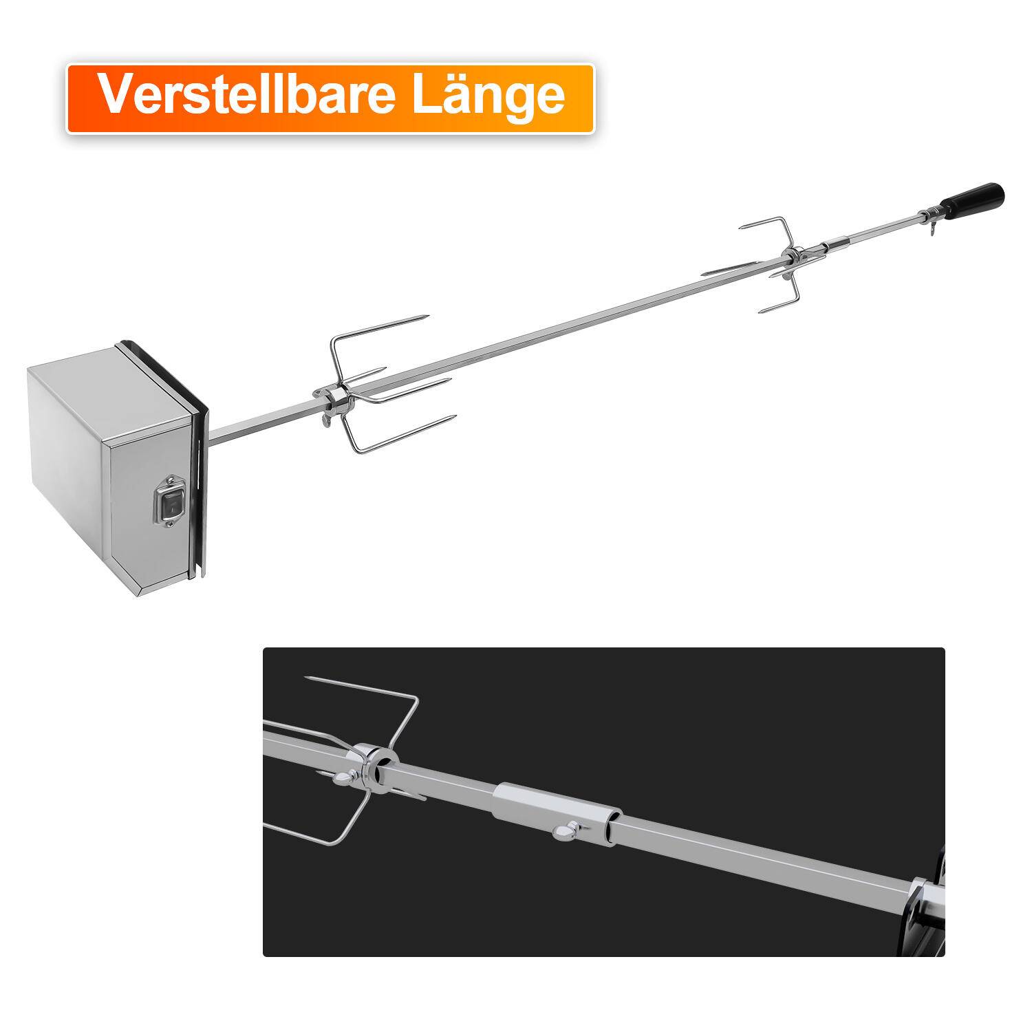 Edelstahl Grillspieß Grillspieße Set 107cm inkl. 2X Fleischnadeln und Edelstahl Motor 220V - 240V elektrischer drehspieß otisserie