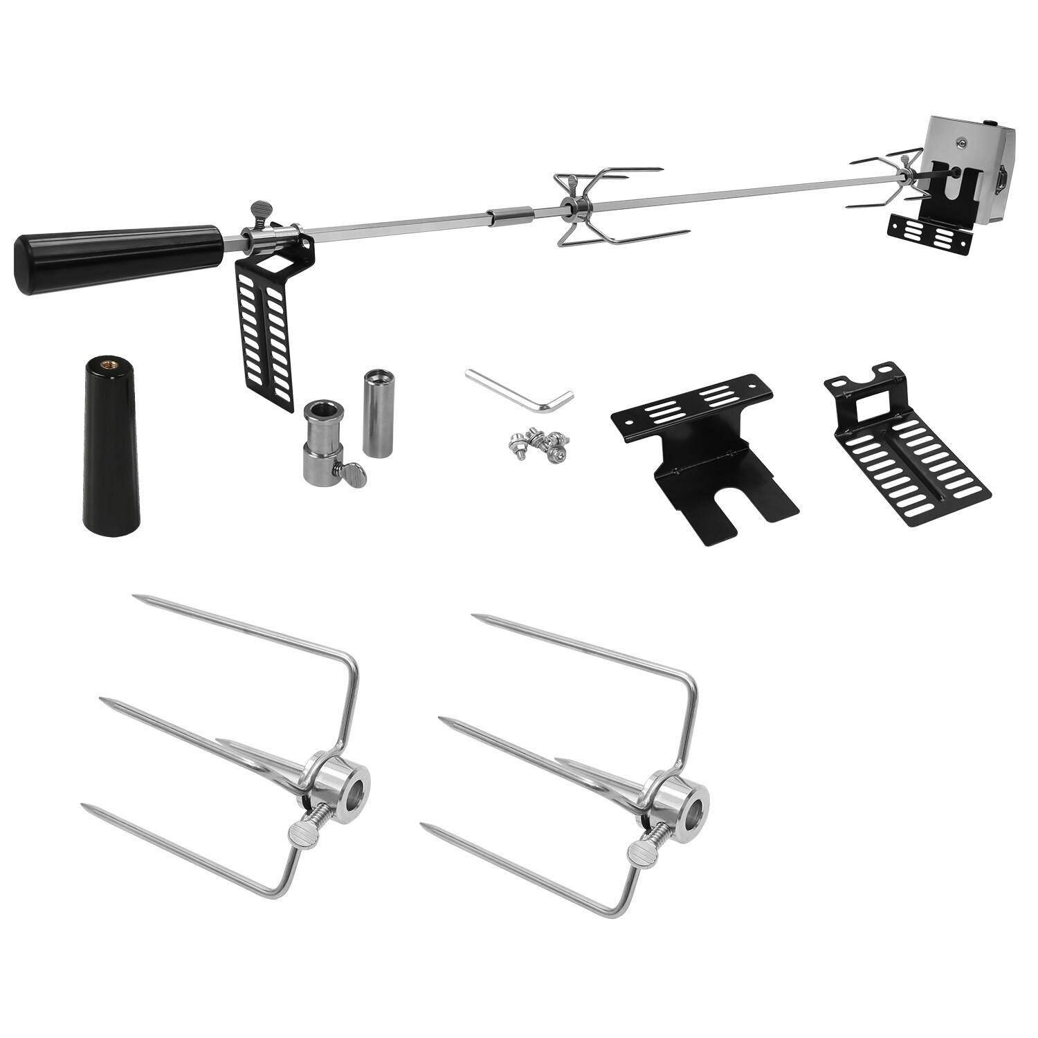 BBQ Grillspieß Set 107 cm inkl. 2x Fleischnadeln und Edelstahl Motor, 220V - 240V, Drehspieß
