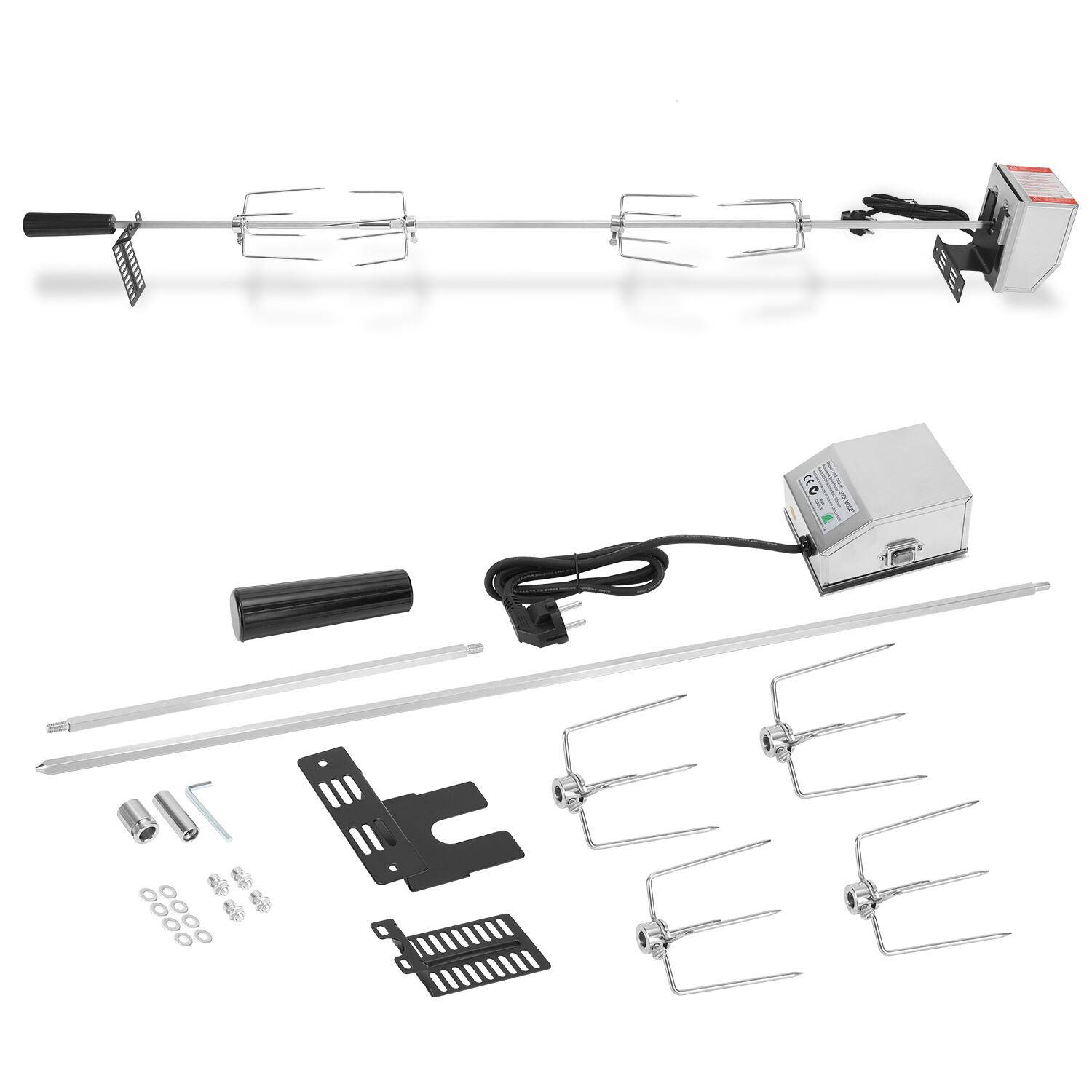 117cm Grillspieß Set Inkl. 4X Fleischnadeln und Edelstahl Motor 220V Drehspieß Rotisserie Elektrischer Drehspiess Universal Grillspiess 304 Edelstah