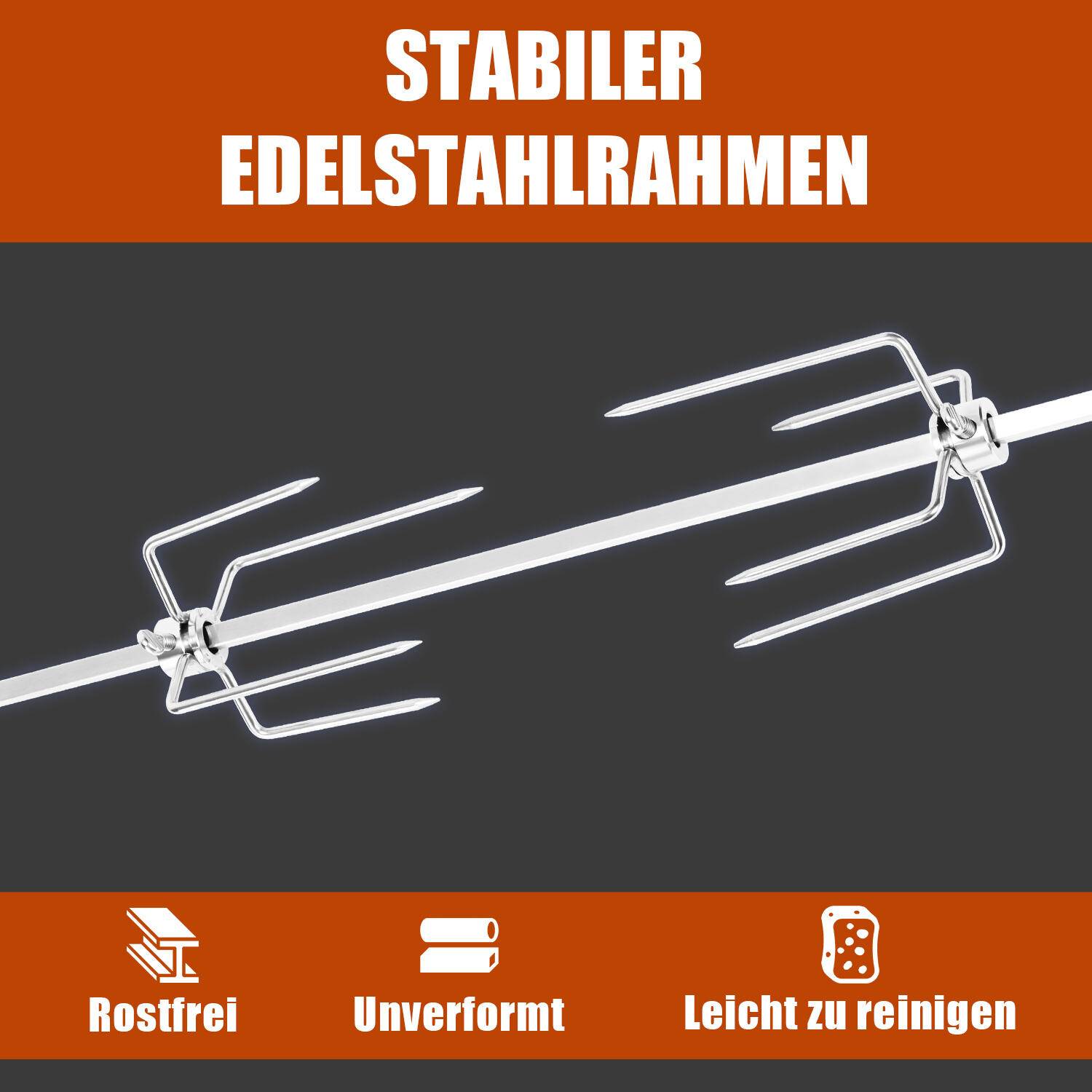 Edelstahl Grillspieß Grillspieße Set 117cm inkl. 4X Fleischnadeln und Edelstahl Motor 220V - 240V elektrischer drehspieß otisserie