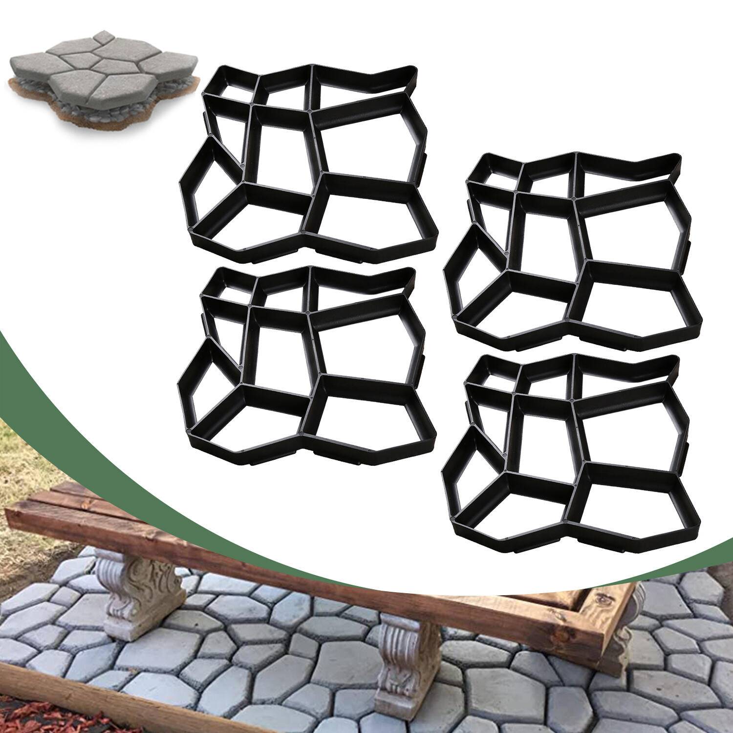 Pflasterform Betonform 4tlg, Betonform für Garten Terrasse, 43x43x4cm, Kunststoff Betonform Gehweg, Gießen