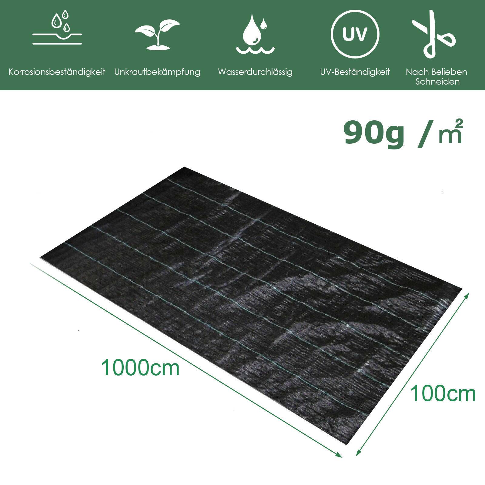 10m² Unkrautvlies Gartenvlies, 1x10m, 90g/m², Wasserdurchlässig Reißfest Unkraut Schutz Garten, Bodengewebe Mulchvlies