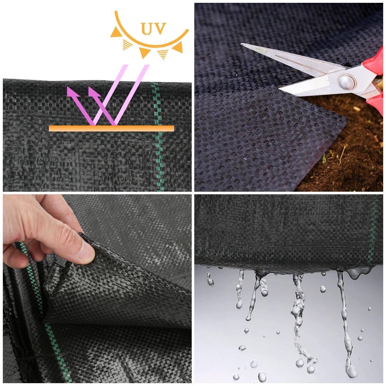 Unkrautvlies Gartenvlies 90g/m², Unkrautfolie 2m x 10m, Bodengewebe Mulchvlies, Schutz vor Wurzeln und Würmern, Schwarz, UV-beständig