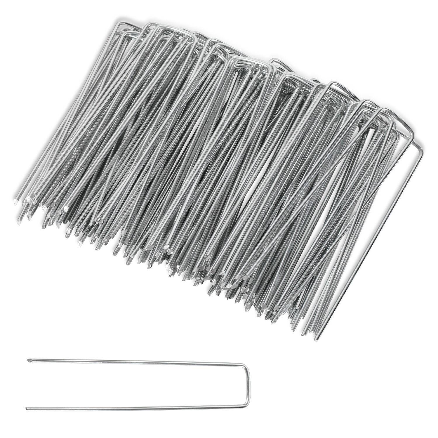 Heringe Erdanker 400 Stück, Bodenanker aus Verzinktem Stahl, 150x25mm, Ø2.8mm, für Vliese, Zäune, Zelte, U Form, stabil