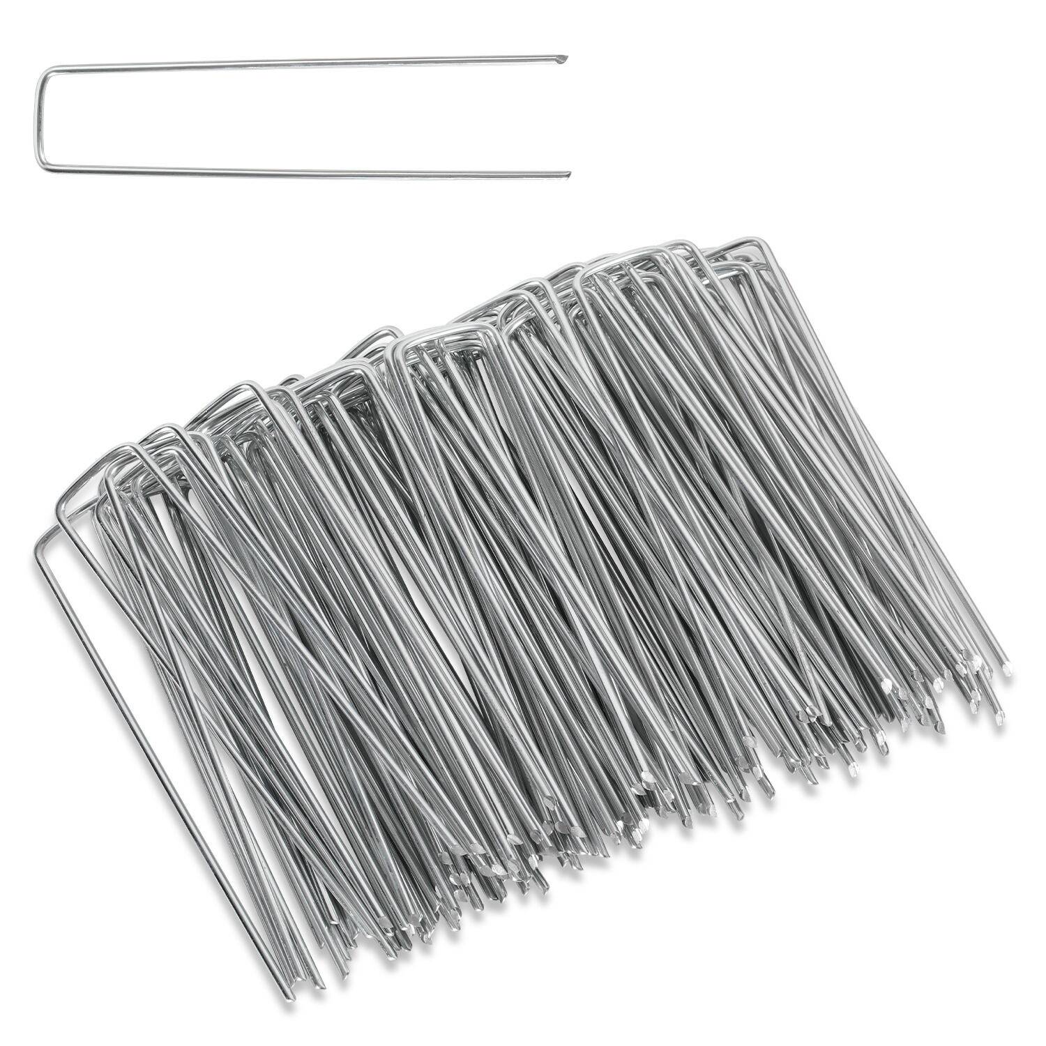 Heringe Bodenanker, 500er Set, Rostbeständig, 150x25mm, Ø2.8mm, Erdanker aus Verzinktem Stahl, U Form für Vliese, Zäune, Zelte