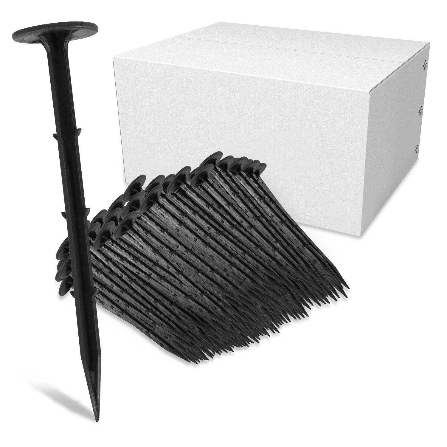 200er Pack Bodenanker Erdanker, L. 160mm, Rostschutz Kunststoff Erdnägel, Garten Erdnagel, Schwarz, Unkrautvlies Befestigung