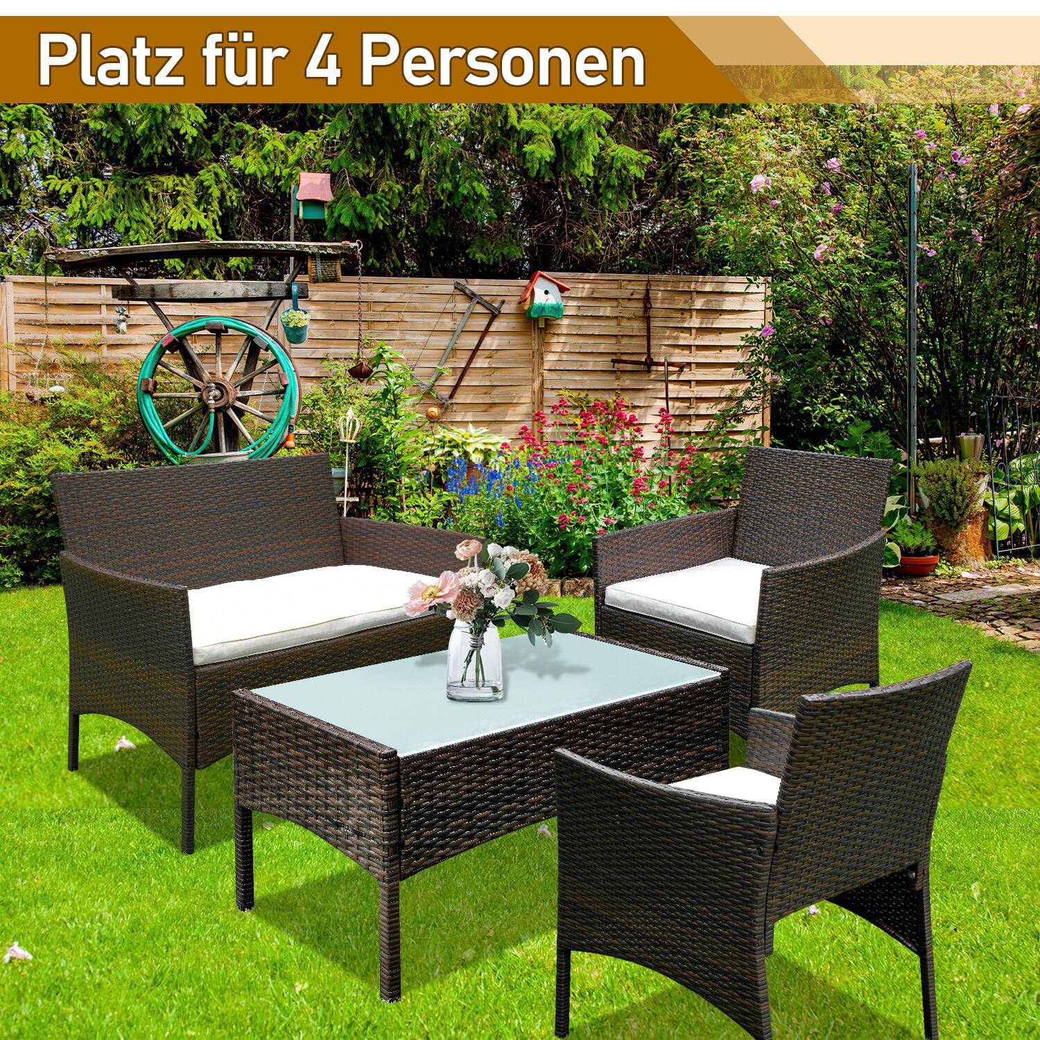 Gartenmöbel Gartenset Gartenlounge Rattanmöbel Sitzgruppe Garnitur Balkon braun