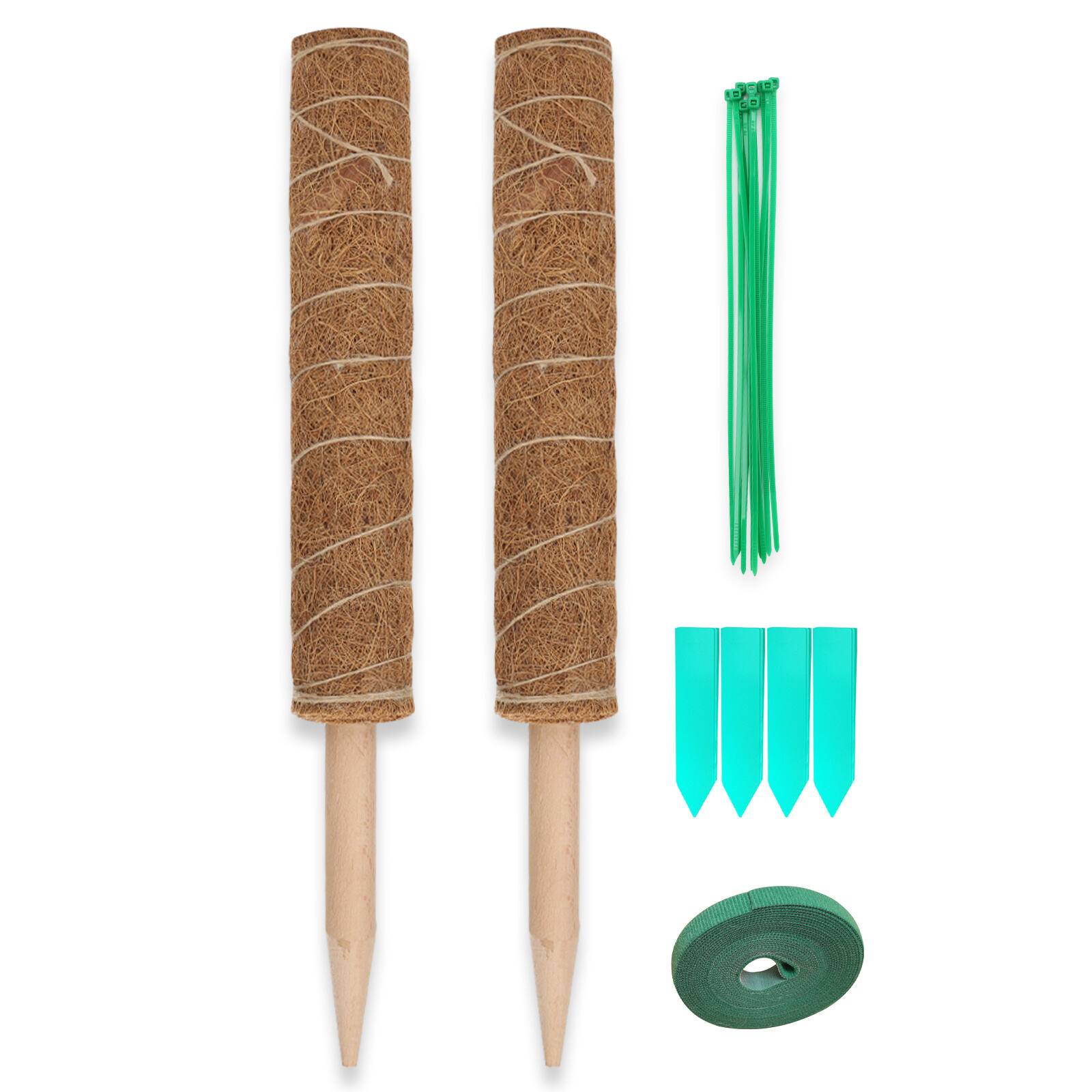 2x Pflanzstab Moosstab Rankhilfe mit 10 Pflanzschilder für Haus Garten Pflanzenunterstützung Kokosstab Verlängerung 40 CM