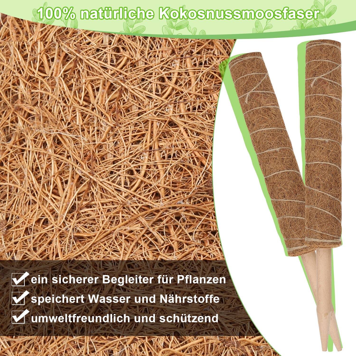 6x Pflanzstab Moosstab Rankhilfe mit 10 Pflanzschilder für Haus Garten Pflanzenunterstützung Kokosstab Verlängerung 40 CM